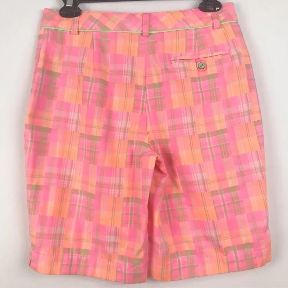 Lady Hagen Vibrant Pink Plaid Bermuda Shorts